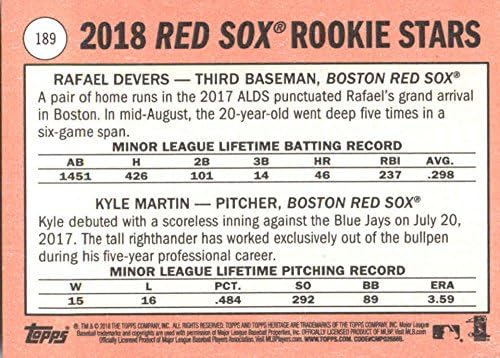 2018 Topps Örökség 189 Kyle Martin/Rafael Devers Boston Red Sox Újonc Baseball Kártya