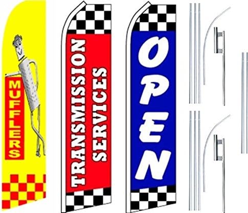 Auto Shop Szolgáltatások Super Zászló 3 Pack & Lengyelek-Kipufogók-Adás-Nyitva