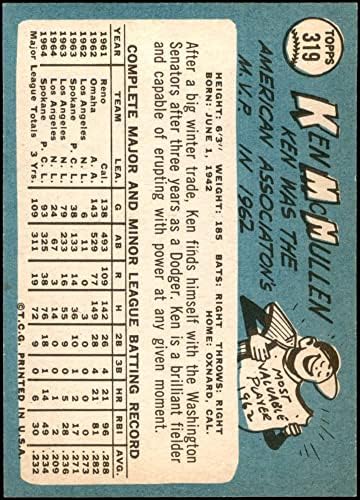 1965 Topps 319 Ken McMullen Washington Senators (Baseball Kártya) NM Szenátorok