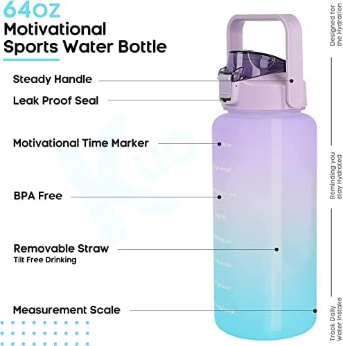 KUKEANVO 64oz Nagy Motivációs Víz Üveg Időt Jelölő, Szivárgásmentes & BPA Mentes Fél Gallon Nagy Üveg Vizet Szalmával & Kezelni