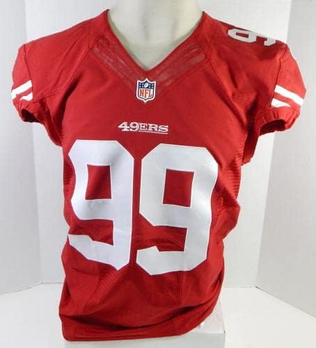 2014-ben a San Francisco 49ers Aldon Smith 99 Játék Kiadott Piros Mez 44 DP28478 - Aláíratlan NFL Játék Használt Mezek