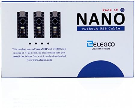 ELEGOO Nano Testület CH 340/ATmega+328P Nélkül, USB Kábel, Kompatibilis Arduino Nano V3.0 (Nano x 3 Kábel Nélkül)