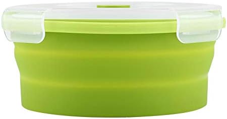 FTVOGUE 800ml Hordozható Összecsukható Kerek Szilikon Bento Box Összecsukható Ebédet Mikrohullámú sütő Élelmiszer-Tartály(Zöld)