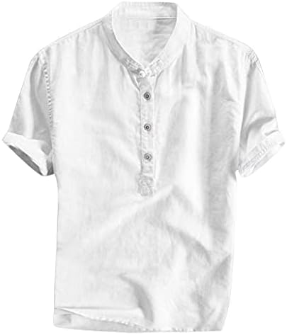 HDDK Pamut Ágynemű Henley shirt Mens Rövid Ujjú Nyári Beach Maximum Könnyű Gombot Collarless Slim Fit Ing