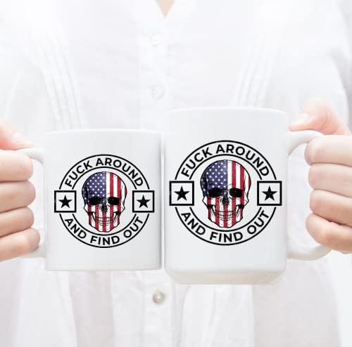 Baszd meg kitalálni FAFO Koponya USA Zászló Vicces 11oz Fekete Kávés Bögre, Csésze (Fehér)