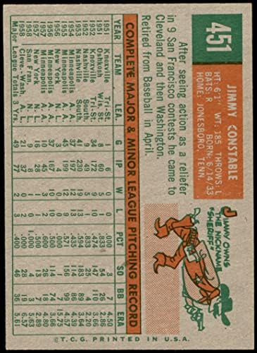 1959 Topps 451 Jim Kapitány Washington Senators (Baseball Kártya) NM Szenátorok