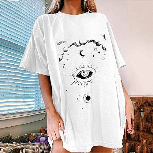 Túlméretezett póló Női Sun Moon Nyomtatott Csepp Ujjú Vintage Mintás Alkalmi Nyári Rövid Ujjú Felsők Elegáns Blúz