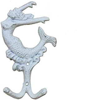 Hampton Tengeri Dekoratív Öntöttvas Hableány Kulcs Horog, 6, Fehérre Meszelt