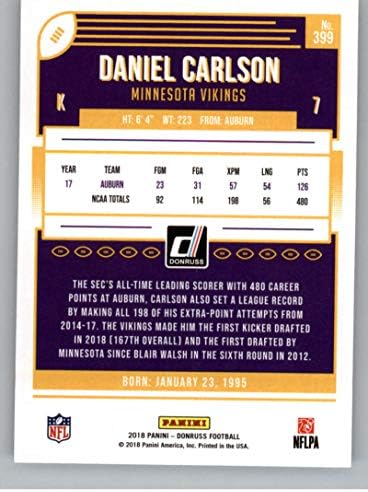 2018 Donruss Foci 399 Daniel Carlson RC Újonc Kártya Minnesota Vikings Újonc Hivatalos NFL Trading Card