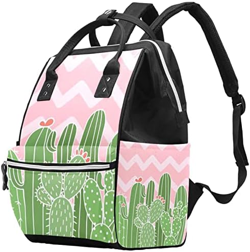 GUEROTKR Utazási Hátizsák, Táskát, Hátizsákot Pelenka táska, zöld növény rózsaszín gyűrűző csíkos minta
