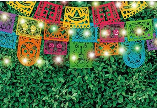 DASHAN 12x8Ft Poliészter Mexikói Fiesta Party Hátteret, Cinco De Mayo Mexikó Fesztivál Zöld Fű Falon Színes Zászlók Fotózás