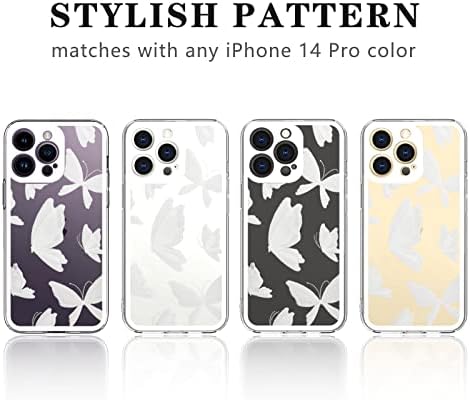NITITOP Kompatibilis iPhone 14 Pro Esetben Tiszta Aranyos Fehér Pillangó Minta Design a Nők, Lányok Esztétikai Romantikus