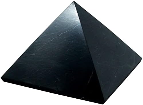 Heka Természetes Polírozott Shungite Piramis Fekete Kő, Kristály | 4 Inch - Asztal Dekoráció Shungite Kő Otthoni vagy Irodai