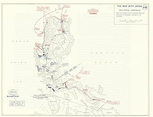 A 2. Világháború. Fülöp-Szigeteki Kampány. 23 Dec 1941-Ben A Japán Partraszállás. Luzon - 1959 - Régi térkép - Antik térkép