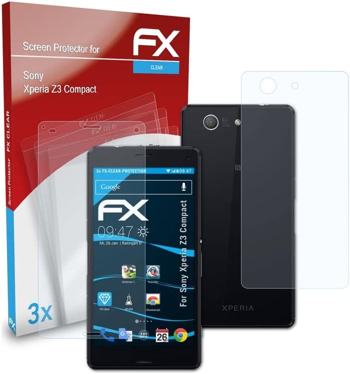 atFoliX Képernyő Védelem Film Kompatibilis Sony Xperia Z3 Kompakt kijelző Védő fólia, Ultra-Tiszta FX Védő Fólia Szett (3)