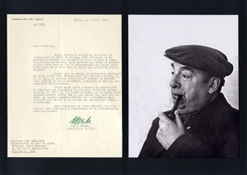 Pablo Neruda NOBEL-IRODALOM autogramot, gépelt levelet aláírta & szerelt
