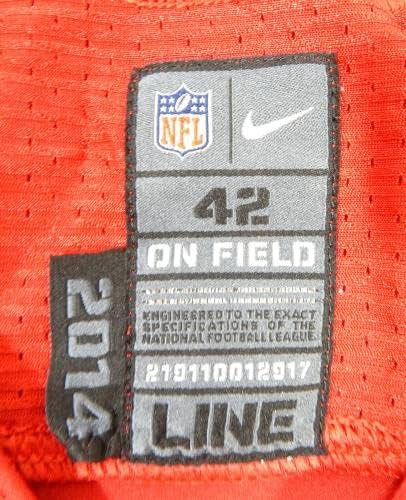 2014-ben a San Francisco 49ers Asante Cleveland 45 Játék Kiadott Piros Mez 42 DP35604 - Aláíratlan NFL Játék Használt Mezek